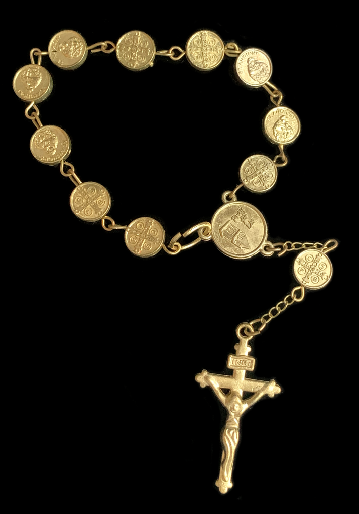 <strong>VINTAGE PROTECTION MEDAL BRASS ROSARY BRACELET</strong> FRANCE