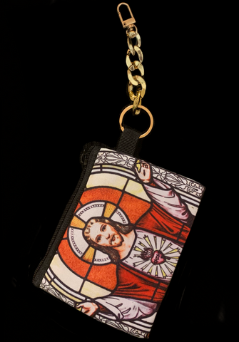 <strong>JESUS CHRIST SMALL 15CM ZIP WALLET GOLD CHAIN KEY CLIP</strong>