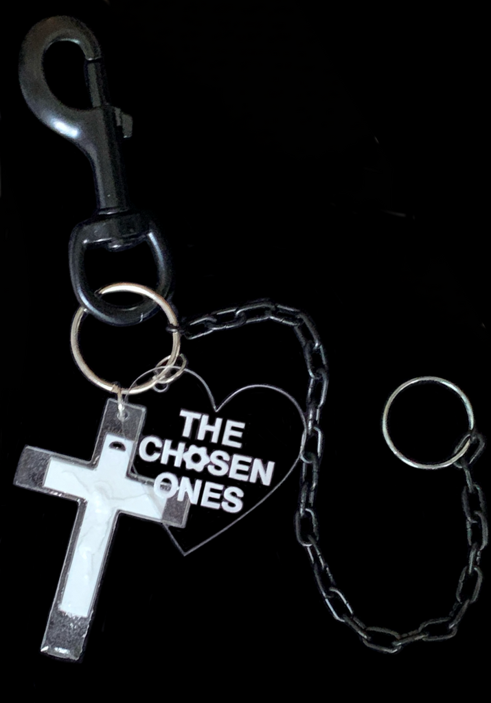 <strong>PERSPEX SWEETHEART & CRUCIFIX BLACK DOG CHAIN KEY CLIP </strong> 30CM