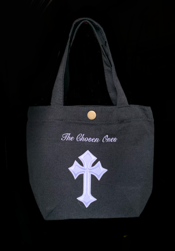 <strong>EMBROIDERED MINI CRUCIFIX TOTE</strong> BLACK