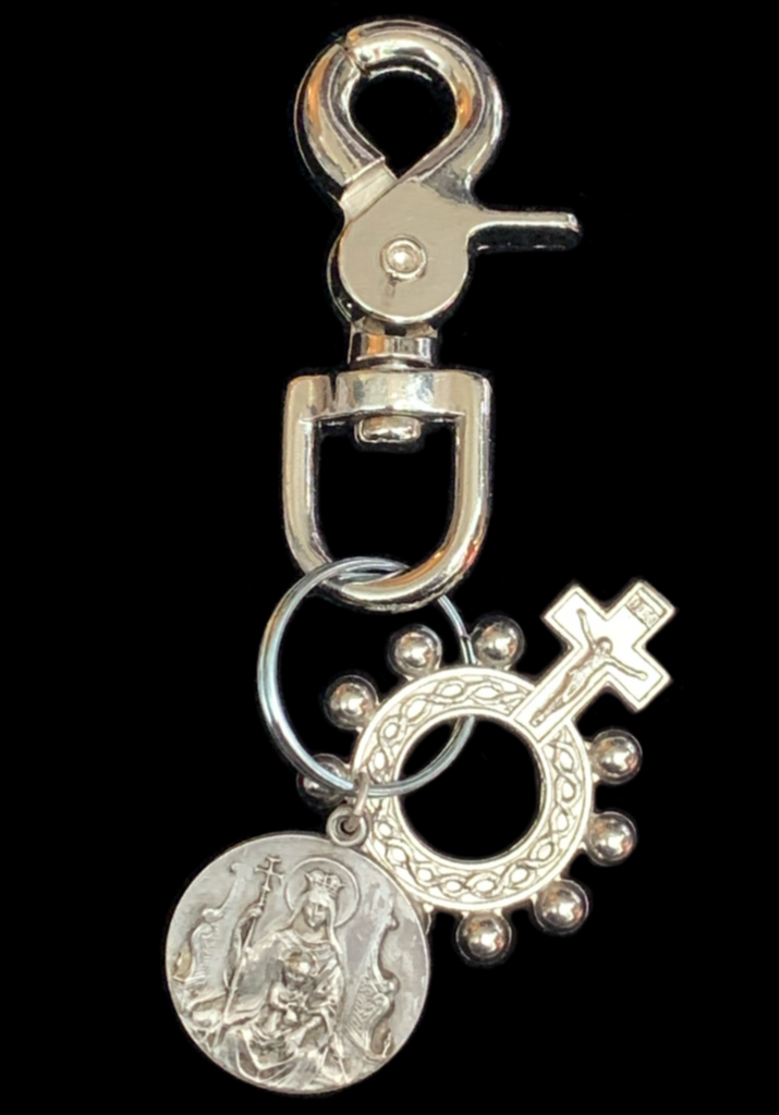 <strong>VINTAGE ROSARY RING & RELIGIOUS MEDAL KEY CLIP</strong> 12CM
