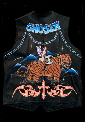 <strong>HAND PAINTED LEATHER TIGER VEST</strong> BLACK