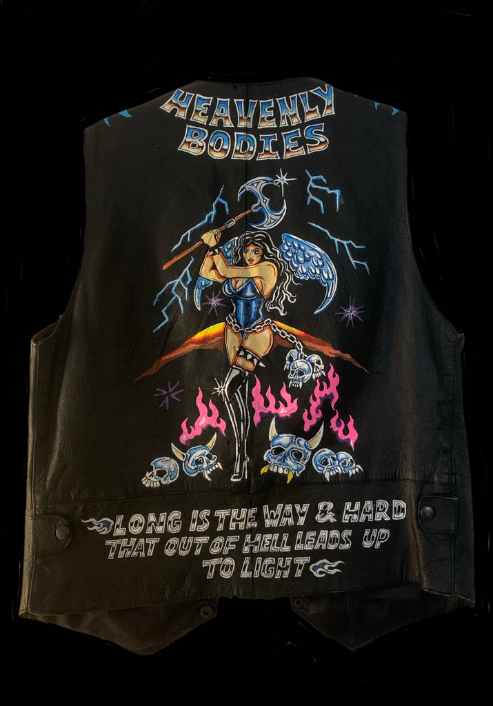 <strong>HEAVENLY BODIES HAND PAINTED VINTAGE LEATHER VEST</strong> BLACK