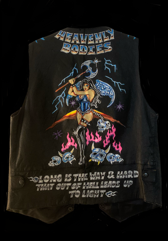 <strong>HEAVENLY BODIES HAND PAINTED VINTAGE LEATHER VEST</strong> BLACK