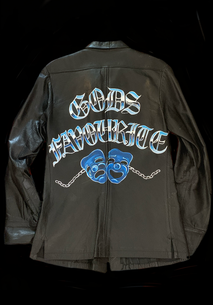 <strong>HAND PAINTED GODS FAVOURITE LEATHER BUTTON DOWN JACKET GODS FAVOURITE</strong> BLACK