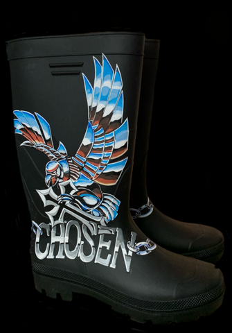 <strong> HAND PAINTED CHROME EAGLE PVC RUBBER BOOTS </strong>