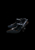 <strong>VINTAGE LEATHER HAND PAINTED T-BAR ROSARY HEELS </strong> SIZE 9