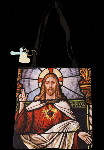 <strong>JESUS CHRIST PRINTED TOTE WITH PERSPEX KEY RING </strong> SALE