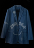 <strong>HAND PAINTED GUTS DENIM COTTON BLAZER </strong>NAVY