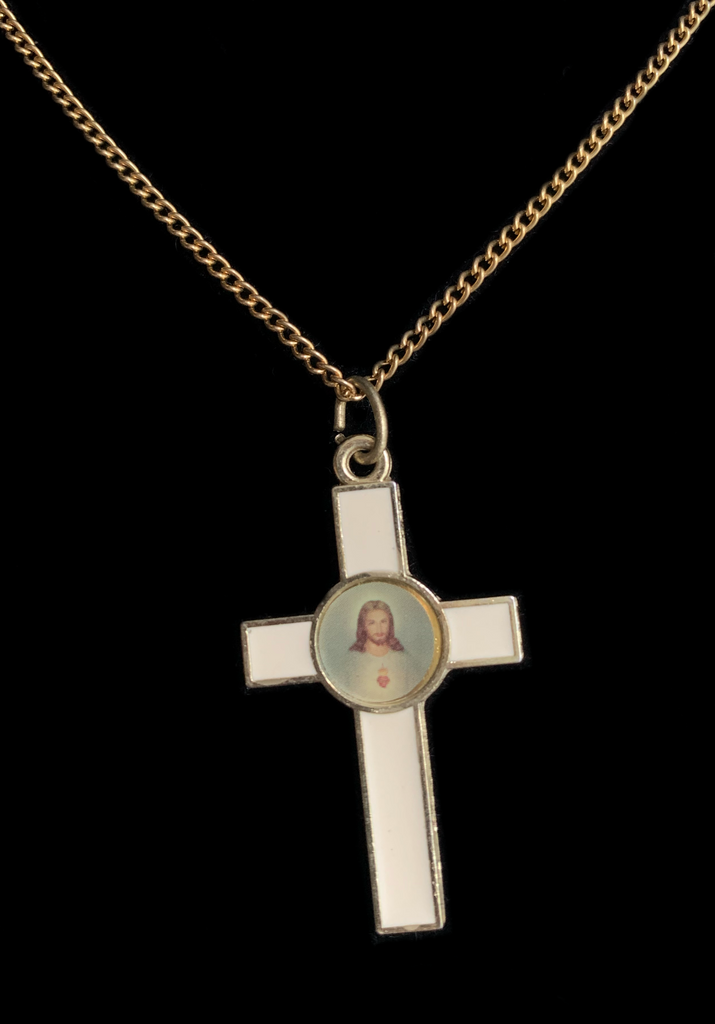 <strong>VINTAGE ENAMEL JESUS ICON CRUCIFIX NECKLACE</strong>